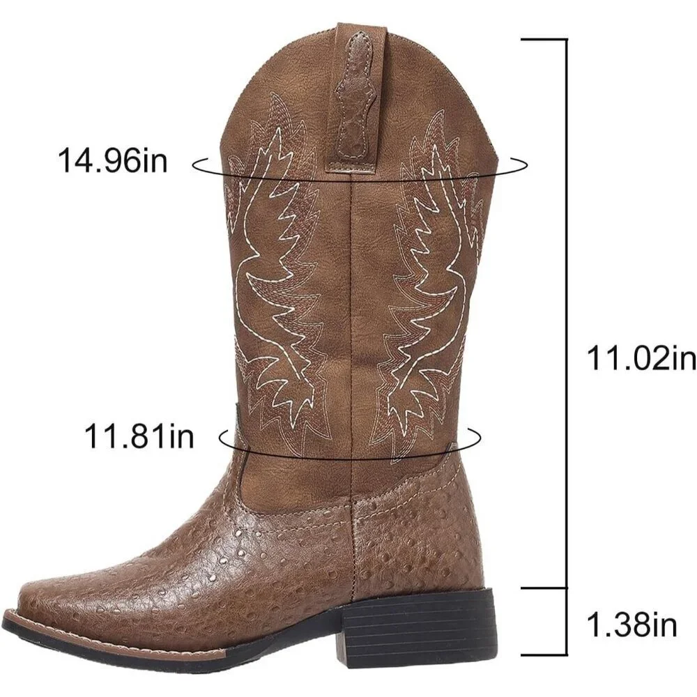 Women Brown Western Cowboy Boots for Mid Calf Cowgirl Boot Snip Toe Chunky Heel